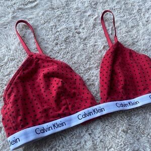 Calvin Klein Women’s Triangle Bralette Red with Black Polka Dots Size L
